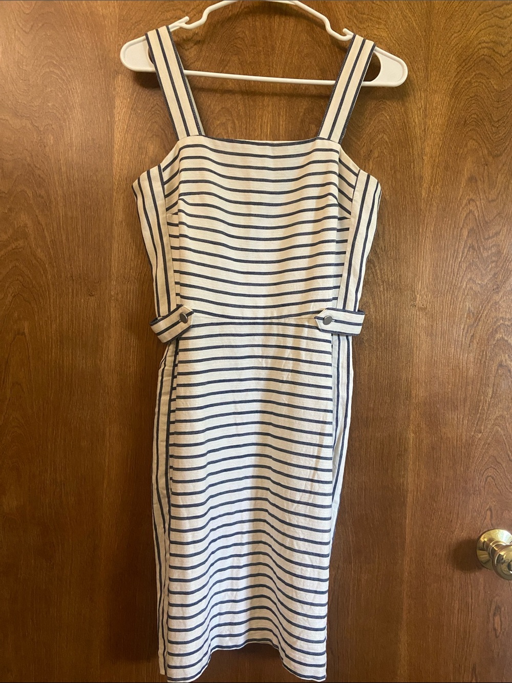 Banana Republic Navy and White Striped Square-Neck Midi Dress